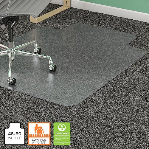 Lorell 46 by 60-Inch Wide Antistatic Chair Mat, 25 by 12-Inch Lip, Clear
