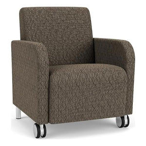 Lesro Siena Fabric Lounge Reception Guest Chair with Caster - Brushed Steel/Brown