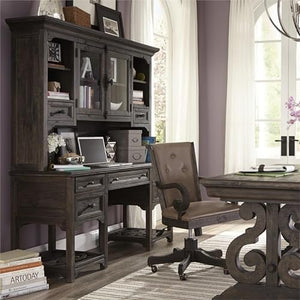 Beaumont Lane Traditional Wood Computer Credenza with Hutch in Peppercorn Gray
