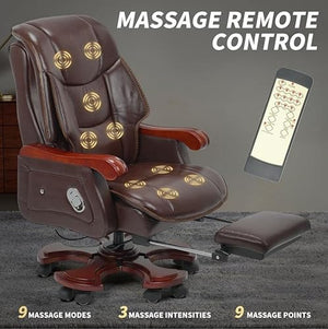 Kinnls Jones Massage Office Chair with Foot Rest - Genuine Leather Executive Chair