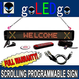 goLEDgo Ultra Brightness 3-Color Programmable Scrolling LED Message Marquee Sign (Size: 4"H x 26"L x 1"D) with Hanging System Chain and Wall Mounting Device (Red Green Amber)
