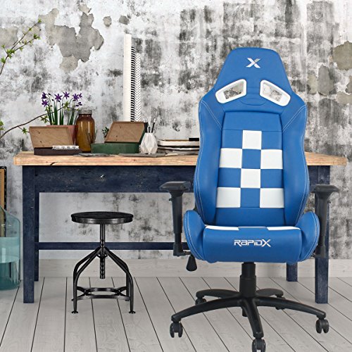 Finish Line White on Blue Checkered Flag Pattern Gaming and Lifestyle Chair by RapidX