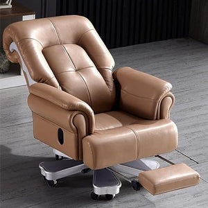 Kinnls Liam Big and Tall 650lbs Office Chair with Massage - Genuine Leather - Coffee