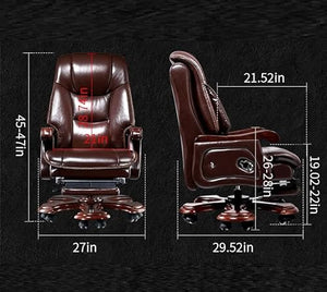 Kinnls Fully Reclining Massage Office Chair, Genuine Leather, Adjustable Back, Retractable Footrest (Coffee)