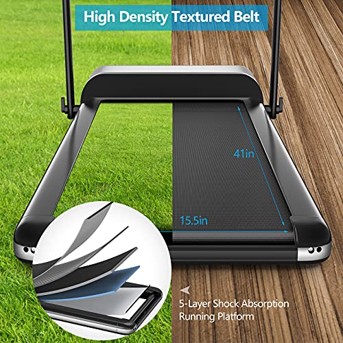 GYMAX Folding Treadmill, Installation-Free Walking/Running Pad with LCD Monitor & Removable Phone Holder, Quiet Shock Absorbing Running Machine for Home Gym Small Space Workout Fitness