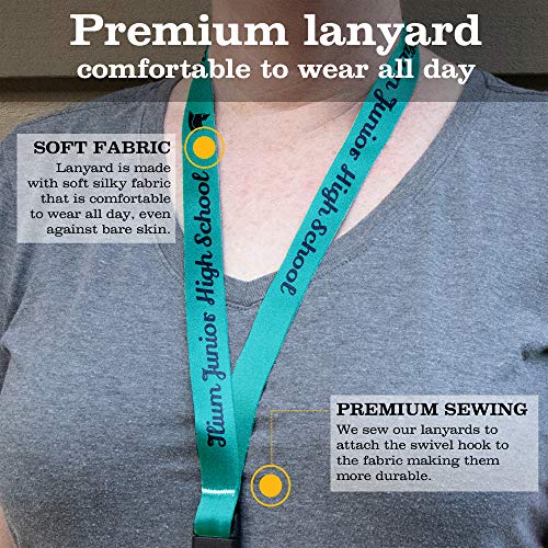 Buttonsmith Sporty Mascots Lanyard - Pack of 25 - Choose Background Color, Font Color, Font Style and Icon - Personalize with Your Name or Text - Made in the USA