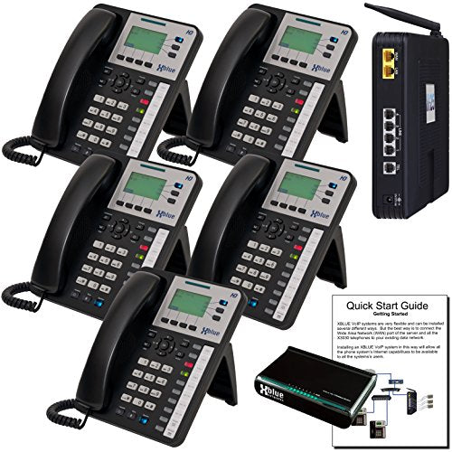 XBLUE X25 Phone System (C2505) with (5) X3030 IP Phones - Auto Attendant, Voicemail, Caller ID, Paging & Remote Phones