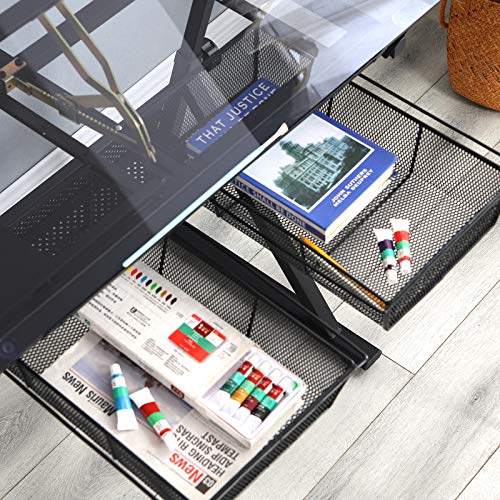 Takefuns Glass Surface Drawing Table Height Adjustable Drawing Table with Storage Drawers and Stool for Drawing, Reading, Writing Black