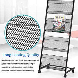 JacCos Rolling Brochure Display Stand - 4 Pocket Literature Rack with Wheels (Silver/Black)