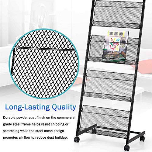 JacCos Rolling Brochure Display Stand - 4 Pocket Literature Rack with Wheels (Silver/Black)