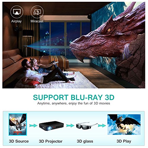 Projector 3500lumens Mini Portable DLP 3D Video Projector Max 300 '' Home Theater Projector Support 1080P HDMI WiFi Bluetooth USB VGA PS4 Great for Gaming Business Education Built-in Speaker&Battery