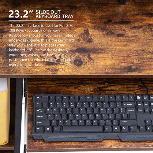 TOPSKY Computer Desk with Storage Shelves/Keyboard Tray/Monitor Stand Study Table for Home Office (Industrial/Rustic Brown)