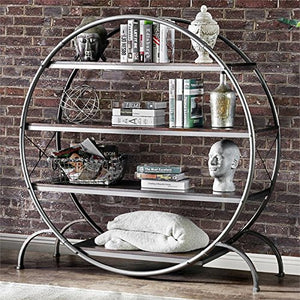 Furniture of America Omi Circle 4 Shelf Bookcase in Gray and Black