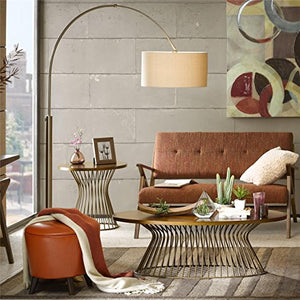 INK+IVY FPF21-0365 Manhattan Arc Floor Lamp-Modern Luxe Accent Furniture Décor Living Room Metal Post with Hanging Light Uplight, Round Shades,Marble Base, 77" Tall, Silver