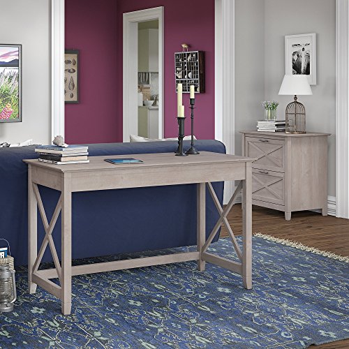 Bush Furniture Key West 48W Writing Desk with 2 Drawer Lateral File Cabinet in Washed Gray