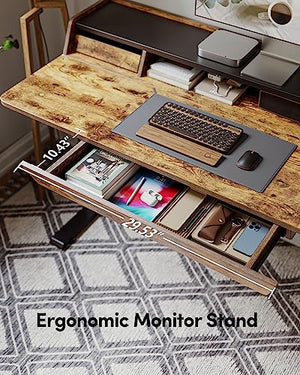 BANTI Electric Standing Desk with Drawers, Adjustable Height - Rustic Brown Top