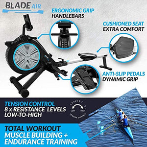 Bluefin Fitness Blade Air Rowing Machine | Home Use Foldable | Dual Magnetic + Air Resistance Rower | Kinomap | Live Video Streaming | Video Coaching & Training | LCD Digital Console | Smartphone App