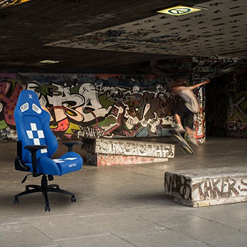 Finish Line White on Blue Checkered Flag Pattern Gaming and Lifestyle Chair by RapidX