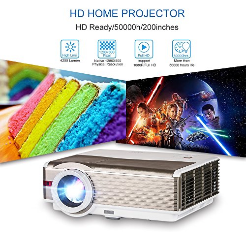 HD Multimedia LCD Video Projector 1080P Wxga 4200 Lumen Home Theater Gaming Projectors Backyard Movie Cinema, Dual USB HDMI, VGA Audio Out 5.8" TFT Up to 200inch for Blu ray DVD TV Stick PC Xbox Wii
