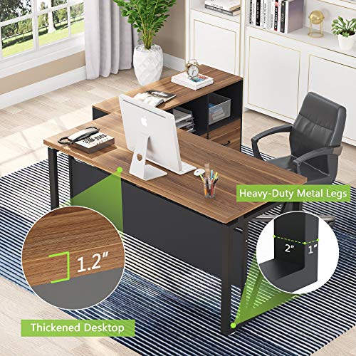 Tribesigns L-Shaped Computer Desk, 55 inches Executive Desk with lateral File Cabinet, Gaming Desk Business Furniture with Drawers and Storage Shelves, Rustic Home Office Table