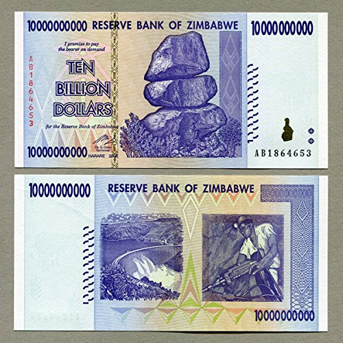 Zimbabwe 10, 20, 50, 100 Trillion, 1, 5, 10, 20, 50 Billion Dollar, currency 2008 banknotes bills World inflation record 9 notes set by RBZ