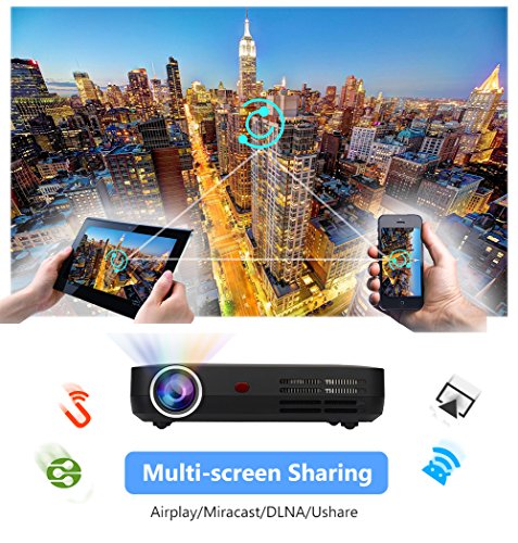 WOWOTO H8 3500 Lumens Mini Projector LED DLP 1280x800 Real Mini Home Theater Projector WXGA Support 3D 1080P HD Perfect for Entertainment Business Wireless Screen Share Android HDMI USBx2 RJ45 176"±