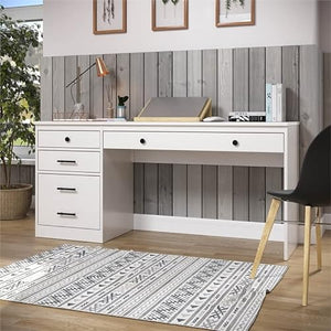 Linon Cody Wood Desk with File Cabinet in Whitewash