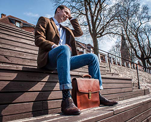 Leather Briefcase Elegant Business Style Up to 15'' Laptop Size Bag Brown - Time Resistance