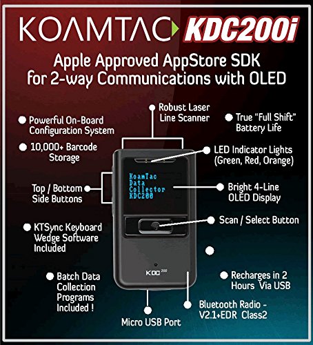 KDC200i 1D Laser Barcode Scanner with Bluetooth - Made for iPhone,iPad, iPod Touch and Android