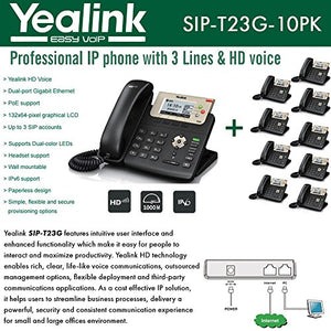 Yealink [10-Pack] T23G IP Phone, 3 Lines. 2.8-Inch Graphical LCD. Dual-Port 10/100 Ethernet, 802.3af PoE, Power Adapter Not Included (SIP-T23G-10)