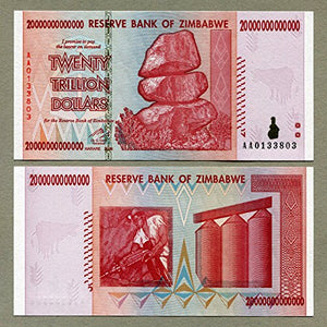 Zimbabwe 10, 20, 50, 100 Trillion, 1, 5, 10, 20, 50 Billion Dollar, currency 2008 banknotes bills World inflation record 9 notes set by RBZ