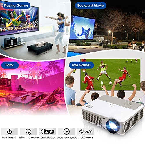 EUG LED Wireless Home Projector with Android WiFi LCD TFT Display 3900 Lumen Smart TV Projector Support Full HD 1080P 720P HDMI USB RCA Audio Speakers&Keystone for DVD Game Console PC Laptop Phones