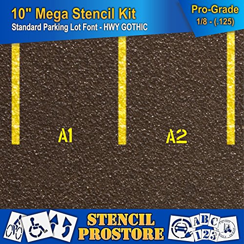 Pavement Stencils -10 inch MEGA Alpha/NUM Set - (64 Piece) - 10" x 7.5" x 1/8" (128 mil) - Pro-Grade