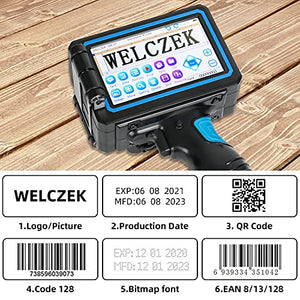 WELCZEK WK-01 Portable Handheld Printer with 5 Inch Touch Screen, Printing Height 0.08-0.5 Inch Inkjet Coding Machine for Label Barcode Variable Data etc (Support 20 Languages & Handwriting Function)