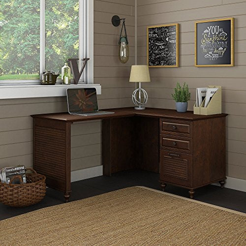 kathy ireland Home by Bush Furniture Volcano Dusk L Shaped Desk with 3 Drawer Pedestal in Coastal Cherry