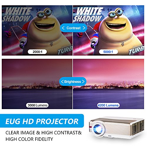 HD Multimedia LCD Video Projector 1080P Wxga 4200 Lumen Home Theater Gaming Projectors Backyard Movie Cinema, Dual USB HDMI, VGA Audio Out 5.8" TFT Up to 200inch for Blu ray DVD TV Stick PC Xbox Wii