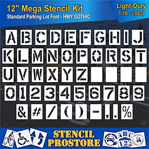 Pavement Stencils -12 inch MEGA Alpha/NUM Set - (64 Piece) - 12" x 9" x 1/16" (63 mil) - Light-Duty
