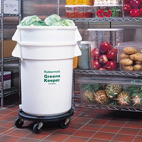 Rubbermaid Commercial Products Brute Greenskeeper Food Container with Lid, Dolly and Drain, 20G, White, for Commercial Kitchen Produce