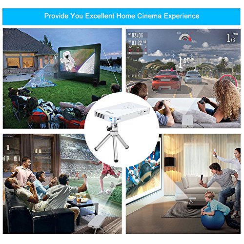 PTVDISPLAY Pocket Portable Mini Projector, 1080P Pico Bluetooth Video WiFi DLP Projector Full HD Support Android HDMI USB TF Card Wireless Home Projector