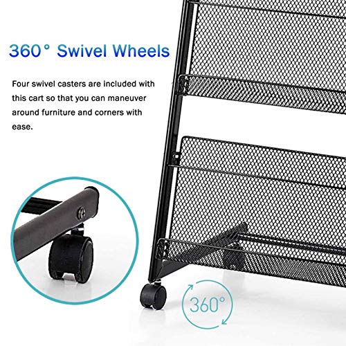 JacCos Rolling Brochure Display Stand - 4 Pocket Literature Rack with Wheels (Silver/Black)
