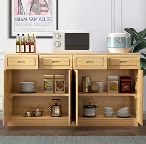 Generic Solid Pine Wood Sideboard Buffet Storage Cabinet MINGPING (Walnut+White, 158x40x80cm, 4 Doors)