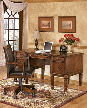 Ashley Furniture Signature Design - Hamlyn Large Home Office Desk - Drop-Down Keyboard Tray - 2 Drawers/1 File Drawer - Traditional - Medium Brown Finish