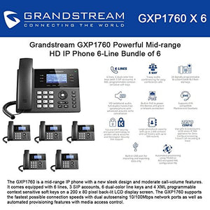 Grandstream GXP1760 Bundle of 6 Powerful Mid-range HD IP Phone 6-Line, 3 SIP accounts