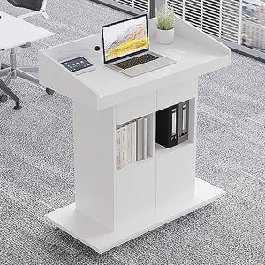 BGEDL Podium Stand with Double Drawer - Portable Extra Wide Conference Room Lectern