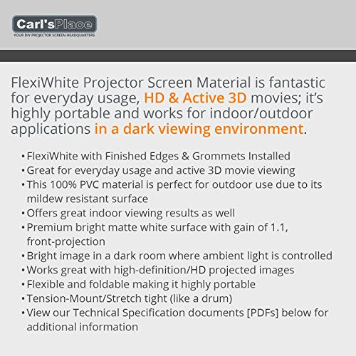 Carl's FlexiWhite Standing Projector Screen Kit (16:9 | 6.75x12-Ft | 165-in) Outdoor Projection Screen, HD, 3D, 1.1 Gain, Dark/Controlled Ambient Light, Outdoor Movie Screen, Stand Poles NOT Included