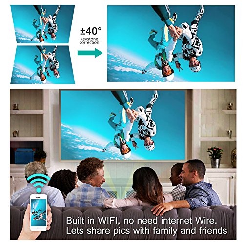 Projector 3500lumens Mini Portable DLP 3D Video Projector Max 300 '' Home Theater Projector Support 1080P HDMI WiFi Bluetooth USB VGA PS4 Great for Gaming Business Education Built-in Speaker&Battery