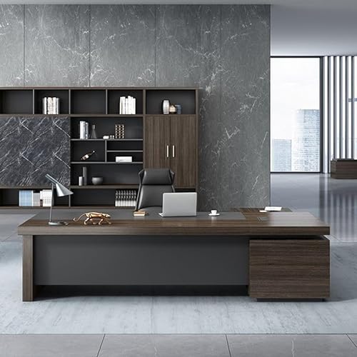 KWOKING Long Executive Desk Brown - Full Assembly Required - Office Furniture 71" L x 63" W x 30" H
