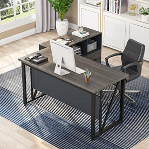 Tribesigns L-Shaped Executive Desk and File Cabinet Set (Gray, 55")