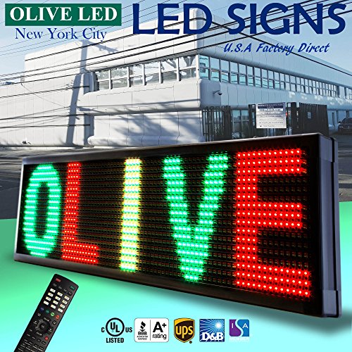 OLIVE LED Sign 3Color, RGY, P26, 36"x52" IR Programmable Scrolling Outdoor Message Display Signs EMC - Industrial Grade Business Ad Machine.