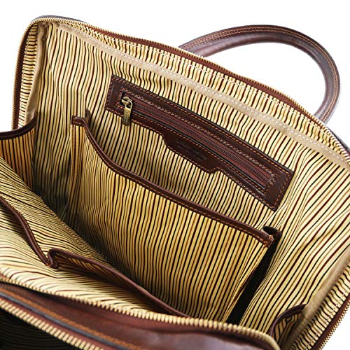 Tuscany Leather Urbino Leather laptop briefcase 2 compartments with front pocket - TL141894 (Dark Brown)
